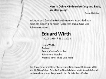 Traueranzeige von Eduard Wirth 