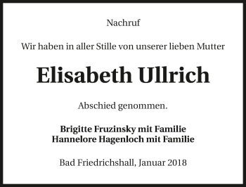 Traueranzeige von Elisabeth Ullrich 