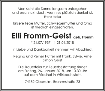 Traueranzeige von Elli Fromm-Geist 