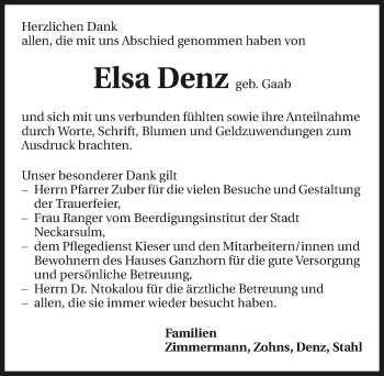 Traueranzeige von Elsa Denz 