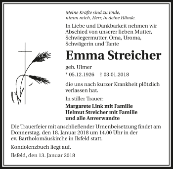 Traueranzeige von Emma Streicher 