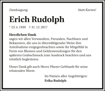 Traueranzeige von Erich Rudolph 