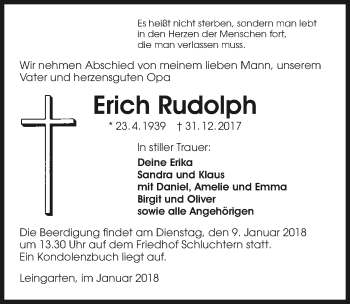 Traueranzeige von Erich Rudolph 