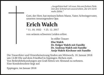 Traueranzeige von Erich Walch 