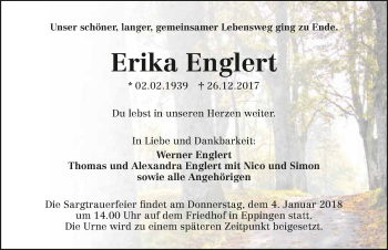 Traueranzeige von Erika Englert 