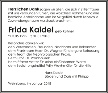 Traueranzeige von Frida Kaidel 