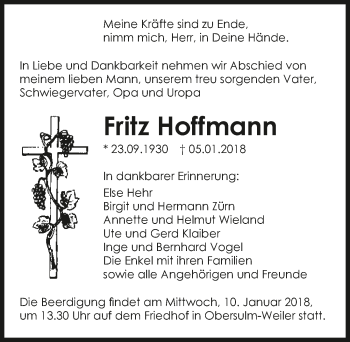 Traueranzeige von Fritz Hoffmann 