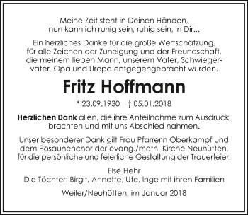 Traueranzeige von Fritz Hoffmann 