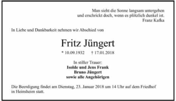 Traueranzeige von Fritz Jüngert 