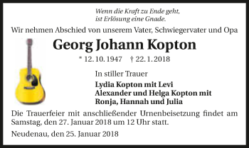 Traueranzeige von Georg Johann Kopton 