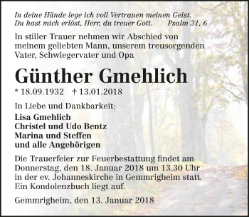 Traueranzeige von Günther Gmehlich 