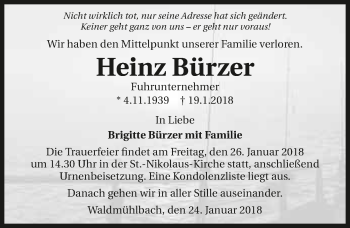 Traueranzeige von Heinz Bürzer 