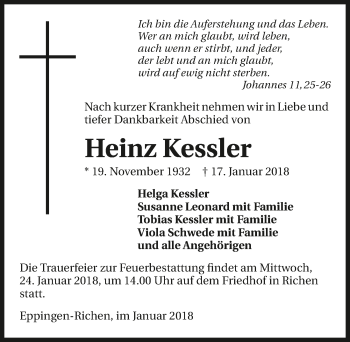 Traueranzeige von Heinz Kessler 