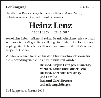 Traueranzeige von Heinz Lenz 