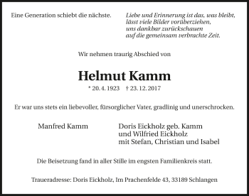 Traueranzeige von Helmut Kamm 