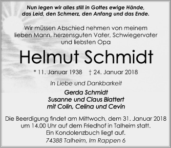Traueranzeige von Helmut Schmidt 