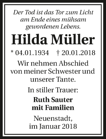 Traueranzeige von Hilda Müller 