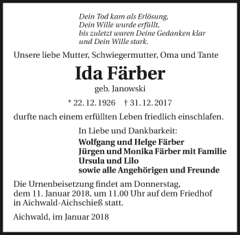 Traueranzeige von Ida Färber 
