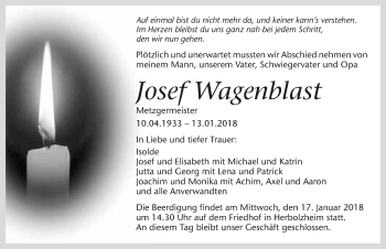 Traueranzeige von Josef Wagenblast 