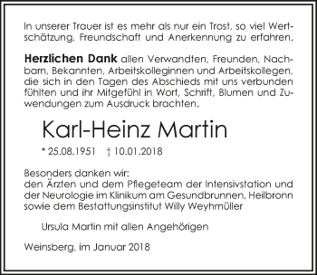 Traueranzeige von Karl-Heinz Martin 