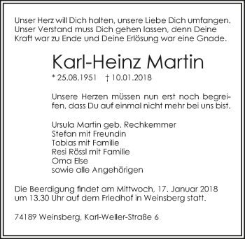 Traueranzeige von Karl-Heinz Martin 