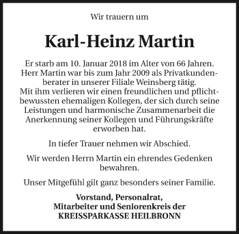 Traueranzeige von Karl-Heinz Martin 