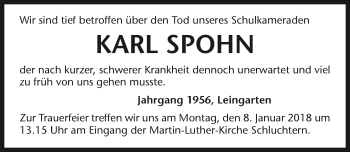 Traueranzeige von Karl Spohn 