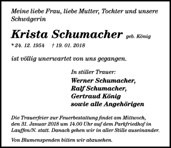 Traueranzeige von Krista Schumacher 