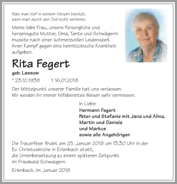 Traueranzeige von Rita Fegert 