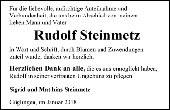 Traueranzeige von Rudolf Steinmetz 