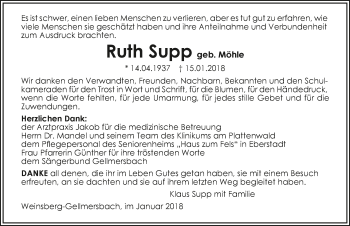 Traueranzeige von Ruth Supp 