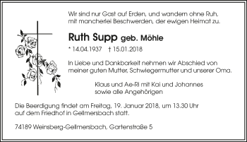 Traueranzeige von Ruth Supp 