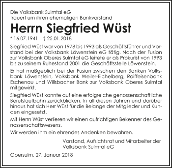 Traueranzeige von Siegfried Wüst 