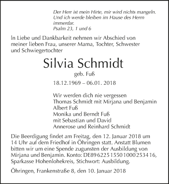 Traueranzeige von Silvia Schmidt 