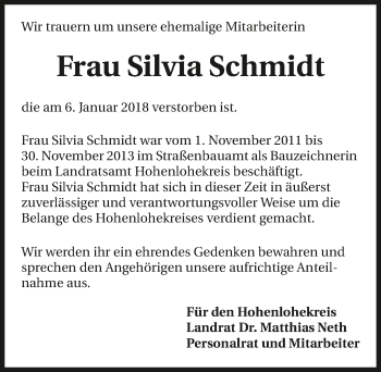 Traueranzeige von Silvia Schmidt 