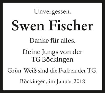 Traueranzeige von Swen Fischer 