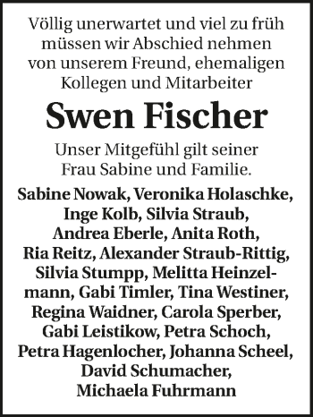 Traueranzeige von Swen Fischer 