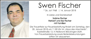 Traueranzeige von Swen Fischer 