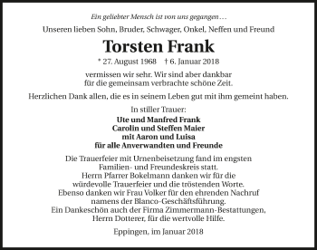 Traueranzeige von Torsten Frank 