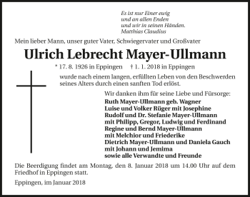 Traueranzeige von Ulrich Lebrecht Mayer-Ullmann 