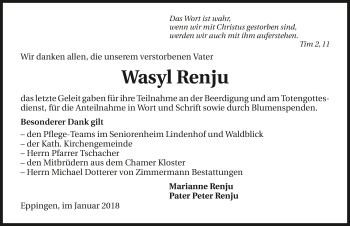 Traueranzeige von Wasyl Renju 