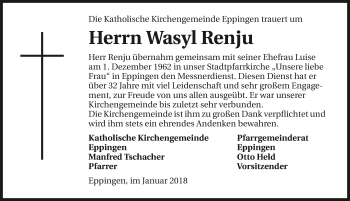 Traueranzeige von Wasyl Renju 