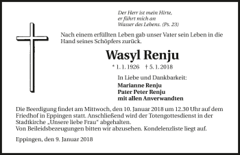 Traueranzeige von Wasyl Renju 