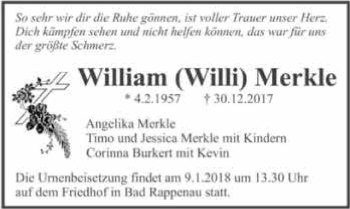 Traueranzeige von William Merkle 