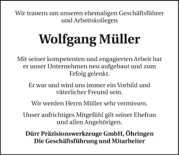 Traueranzeige von Wolfgang Müller 