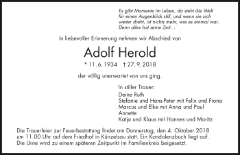 Traueranzeige von Adolf Herold 