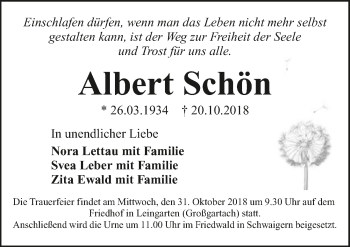 Traueranzeige von Albert Schön 