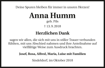 Traueranzeige von Anna Humm 