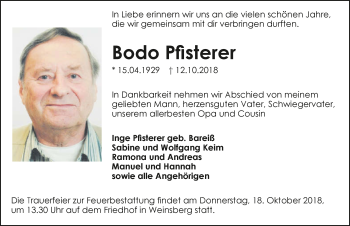 Traueranzeige von Bodo Pfisterer 