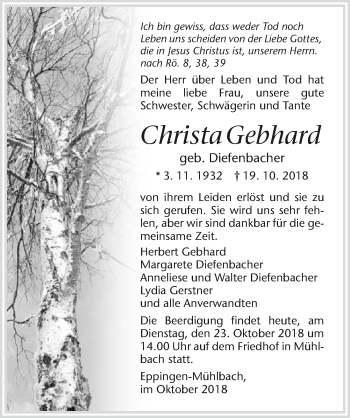 Traueranzeige von Christa Gebhard 